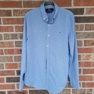 Vineyard Vines Slimfit Whale Shirt Blue Plaid No Iron Button Down Size M